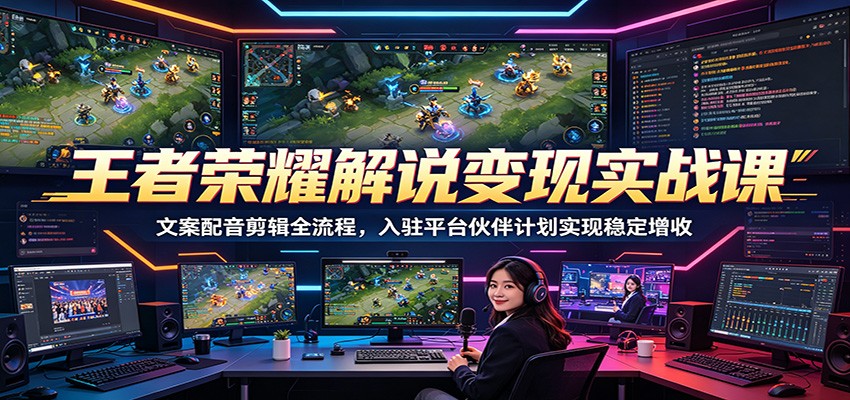 王者荣耀解说变现实战课：文案配音剪辑全流程，入驻平台伙伴计划实现稳定增收-惠声资源站