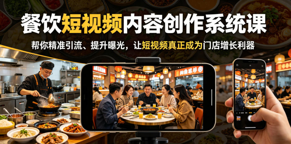 餐饮短视频内容创作系统课，帮你精准引流、提升曝光，让短视频真正成为门店增长利器-惠声资源站