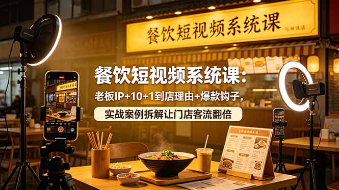 餐饮短视频系统课：老板IP+10+1到店理由+爆款钩子，实战案例拆解让门店客流翻倍-惠声资源站
