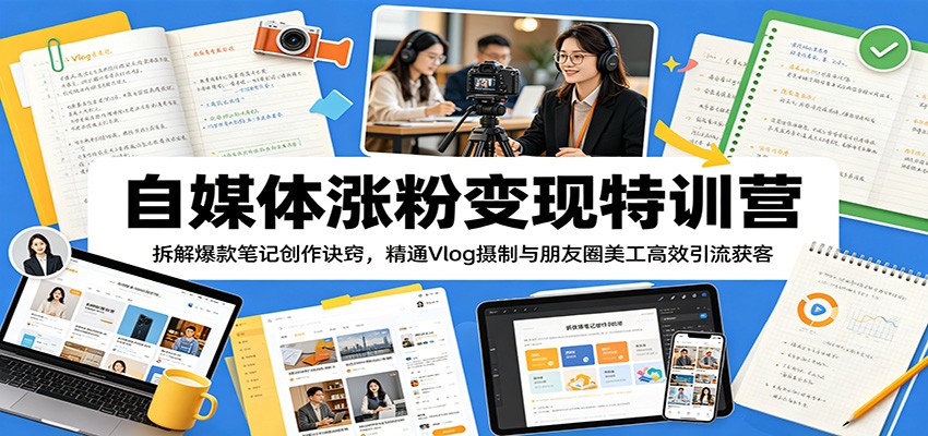 自媒体涨粉变现特训营：拆解爆款笔记创作诀窍，精通Vlog摄制与朋友圈美工高效引流获客-惠声资源站