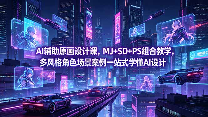 AI辅助原画设计课，MJ+SD+PS组合教学，多风格角色场景案例一站式学懂AI设计-惠声资源站