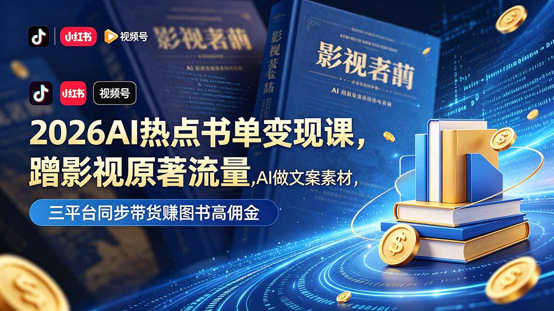 2026AI热点书单变现课，蹭影视原著流量，AI做文案素材，三平台同步带货赚图书高佣金-惠声资源站