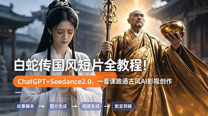 白蛇传-国风短片全教程！ChatGPT+Seedance2.0，一套课跑通古风AI影视创作-惠声资源站