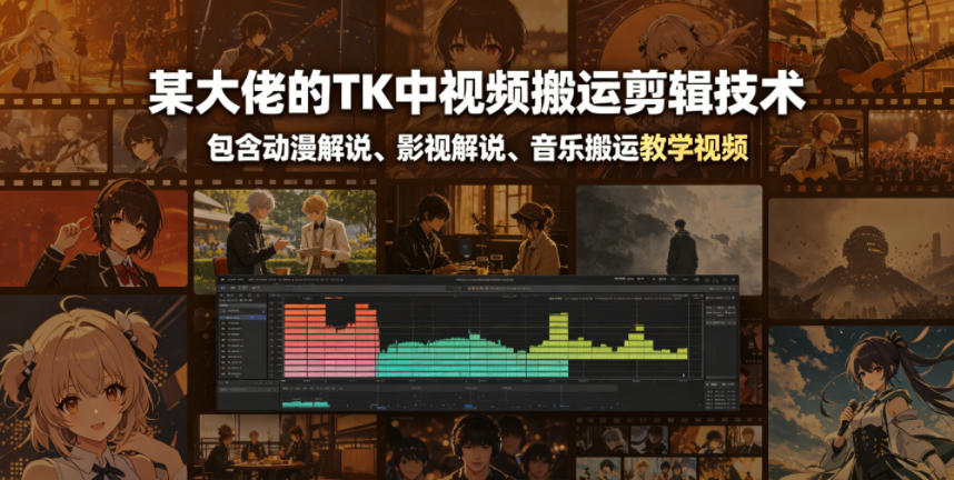 某大佬的TK中视频搬运剪辑技术，包含动漫解说、影视解说、音乐搬运教学视频-惠声资源站