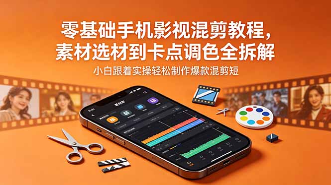 零基础手机影视混剪教程，素材选材到卡点调色全拆解，小白跟着实操轻松制作爆款混剪短片-惠声资源站
