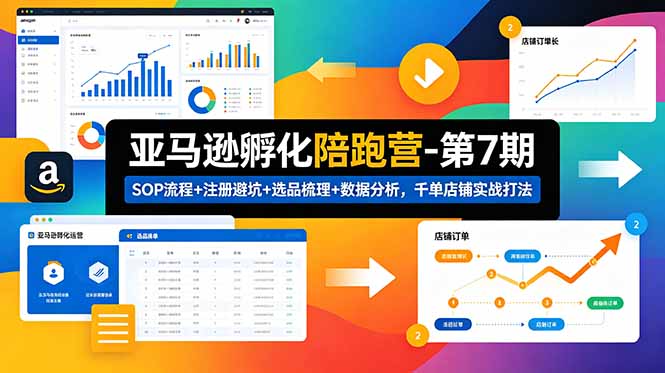 亚马逊孵化陪跑营-第7期：SOP流程+注册避坑+选品梳理+数据分析，千单店铺实战打法-惠声资源站