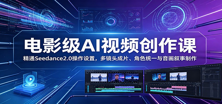 电影级AI视频创作课：精通Seedance2.0操作设置，多镜头成片、角色统一与音画叙事制作-惠声资源站
