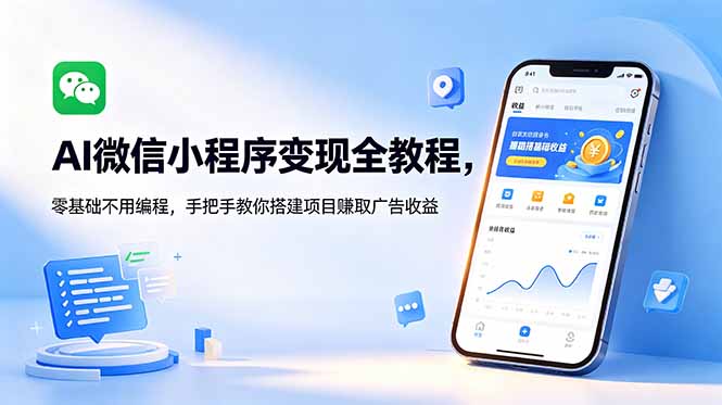 AI微信小程序变现全教程，零基础不用编程，手把手教你搭建项目赚取广告收益-惠声资源站