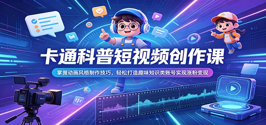 卡通科普短视频创作课：掌握动画风格制作技巧，轻松打造趣味知识类账号实现涨粉变现-惠声资源站
