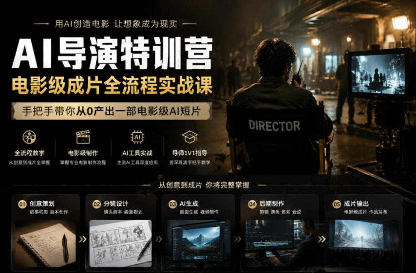 AI导演特训营，电影级成片全流程实战课，手把手带你从0产出一部电影级AI短片-惠声资源站