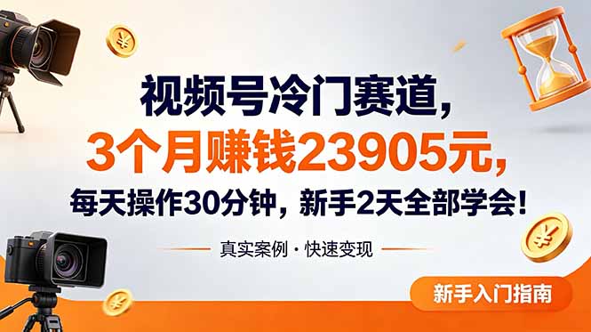 视频号冷门赛道，3个月变现23905元，新手2天学会 每天操作30分钟！-惠声资源站