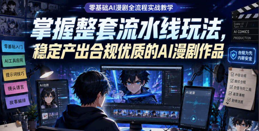 零基础AI漫剧全流程实战教学，掌握整套流水线玩法，稳定产出合规优质的AI漫剧作品-惠声资源站
