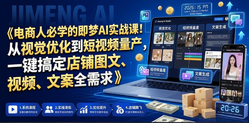 电商人必学的即梦AI实战课！从视觉优化到短视频量产，一键搞定店铺图文、视频、文案全需求-惠声资源站