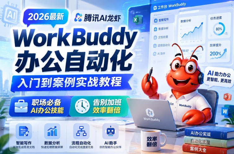 2026最新腾讯AI龙虾WorkBuddy办公自动化入门到案例实战教程，职场必备AI办公技能，告别加班，效率翻倍-惠声资源站
