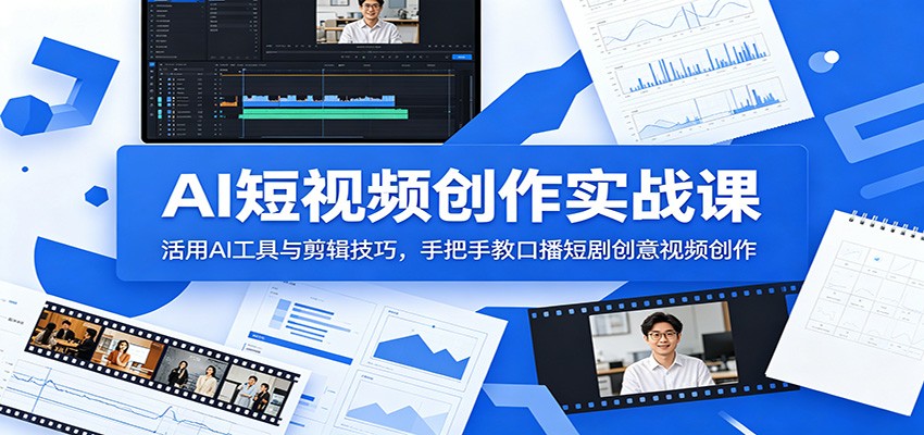AI短视频创作实战课：活用AI工具与剪辑技巧，手把手教口播短剧创意视频创作-惠声资源站