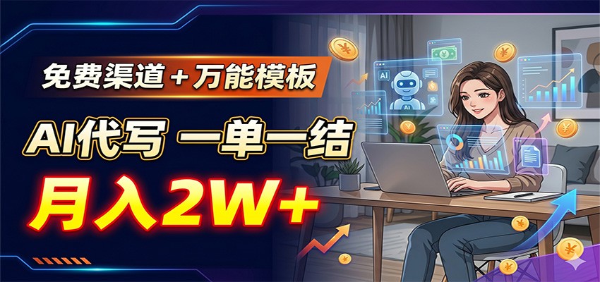 免费渠道+万能模板，AI代写一单一结，月入2W+-惠声资源站