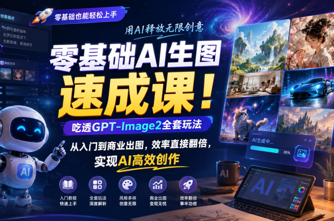 零基础AI生图速成课！吃透GPT-Image2全套玩法，从入门到商业出图，效率直接翻倍，实现AI高效创作-惠声资源站