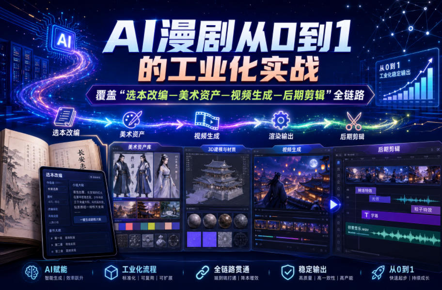 AI漫剧从0到1的工业化实战，覆盖“选本改编—美术资产—视频生成—后期剪辑”全链路(更新6月)-惠声资源站