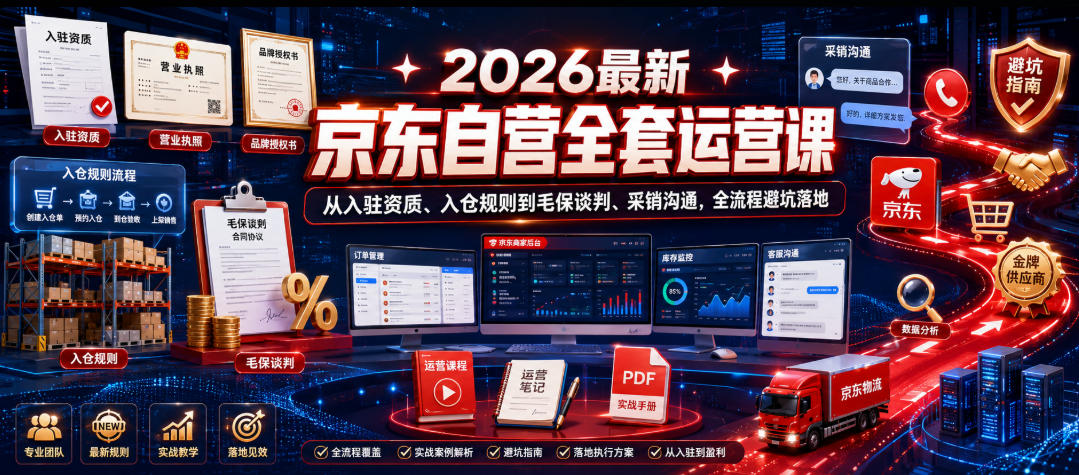 2026最新京东自营全套运营课，从入驻资质、入仓规则到毛保谈判、采销沟通，全流程避坑落地-惠声资源站