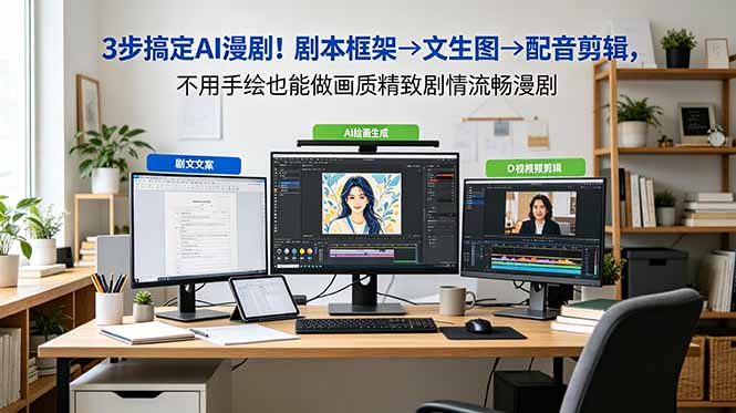 3步搞定AI漫剧！剧本框架→文生图→配音剪辑，不用手绘也能做画质精致剧情流畅漫剧-惠声资源站