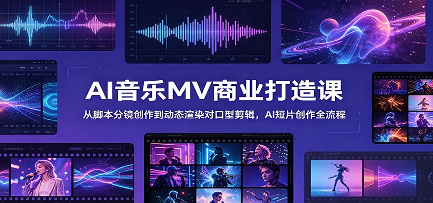 AI音乐MV商业打造课：从脚本分镜创作到动态渲染对口型剪辑，AI短片创作全流程-惠声资源站