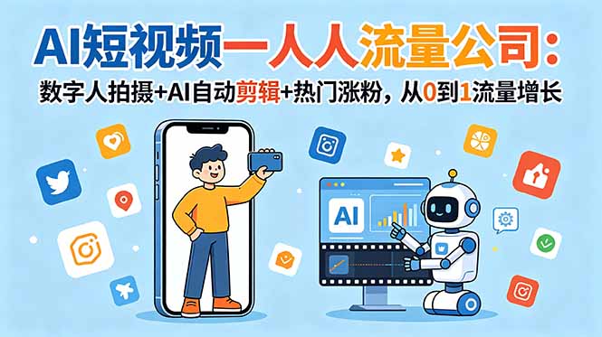 AI短视频一人流量公司：数字人拍摄+AI自动剪辑+热门涨粉，从0到1流量增长-惠声资源站