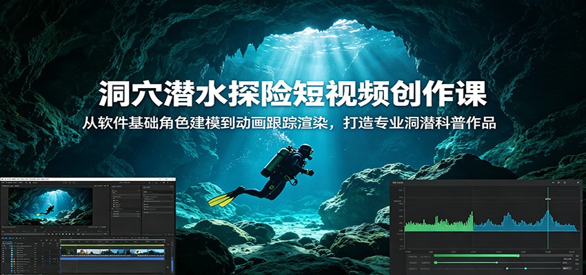 洞穴潜水探险短视频创作课：从软件基础角色建模到动画跟踪渲染，打造专业洞潜科普作品-惠声资源站
