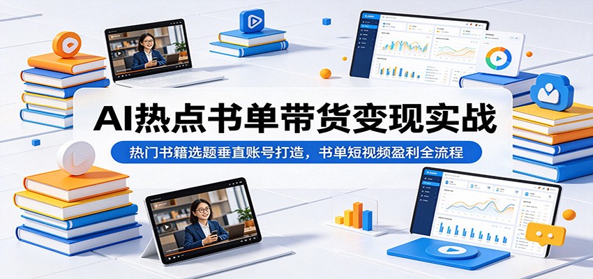 AI热点书单带货变现实战：热门书籍选题垂直账号打造，书单短视频盈利全流程-惠声资源站