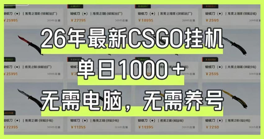 26年最新CSGO挂G系统，单日1000+，无需电脑，无需养号，0基础可上手【揭秘】-惠声资源站