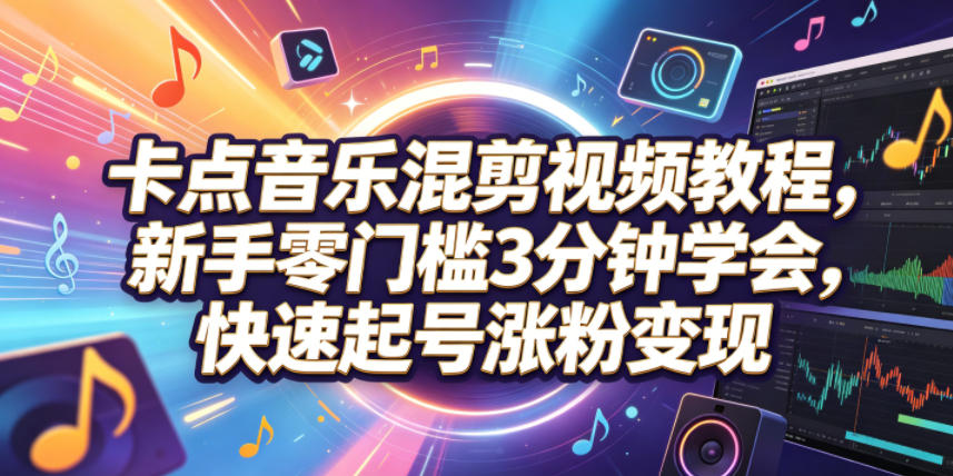 卡点音乐混剪视频教程，新手零门槛3分钟学会，快速起号涨粉变现-惠声资源站
