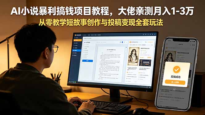 AI小说暴利搞钱项目教程，大佬亲测月入1-3万，从零教学短故事创作与投稿变现全套玩法-惠声资源站