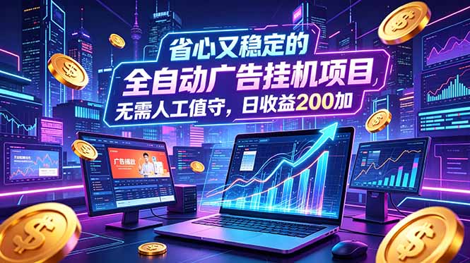 全自动广告挂机项目，全程无需人工值守。稳定创收每日收益200+-惠声资源站