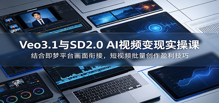 Veo3.1与SD2.0 AI视频变现实操课课：结合即梦平台画面衔接，短视频批量创作盈利技巧-惠声资源站