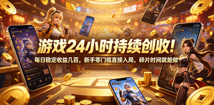 游戏24小时持续创收！每日稳定收益几百，新手零门槛直接入局，碎片时间就能做【揭秘】-惠声资源站