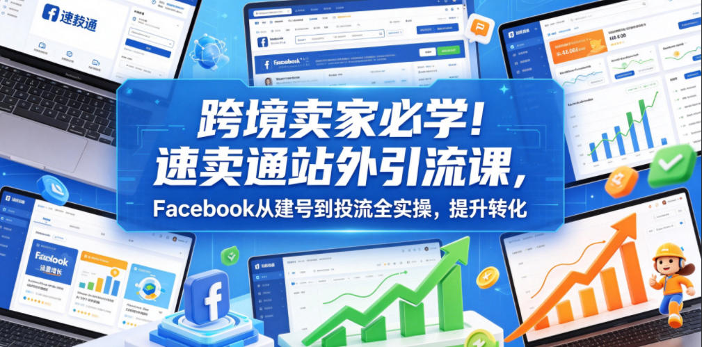 跨境卖家必学！速卖通站外引流课，Facebook从建号到投流全实操，提升转化-惠声资源站