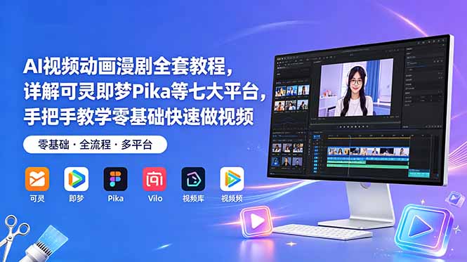 AI视频动画漫剧全套教程，详解可灵即梦Pika等七大平台，手把手教学零基础快速做视频-惠声资源站