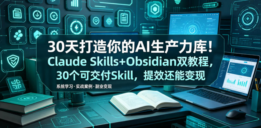 30天打造你的AI生产力库！Claude Skills+Obsidian 双教程，30 个可交付 Skill，提效还能变现-惠声资源站