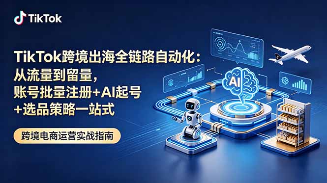 TikTok跨境出海全链路自动化：从流量到留量，账号批量注册+AI起号+选品策略一站式-惠声资源站