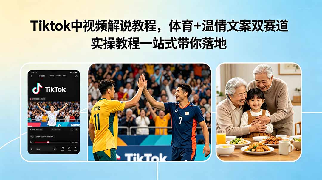 Tiktok中视频解说教程，体育+温情文案双赛道实操教程一站式带你落地-惠声资源站
