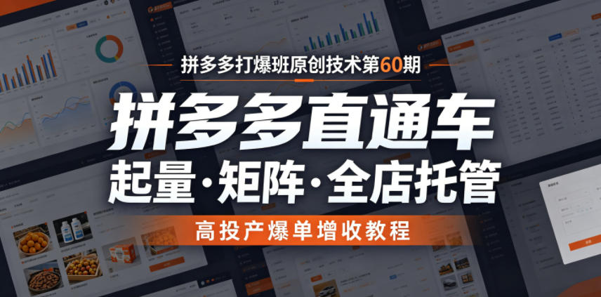 拼多多打爆班原创技术第60期，拼多多直通车，起量・矩阵・全店托管，高投产爆单增收教程-惠声资源站