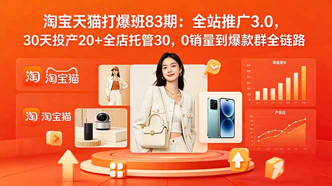 2026淘宝天猫打爆班83期：全站推广3.0，30天投产20+全店托管30，0销量到爆款群全链路-惠声资源站