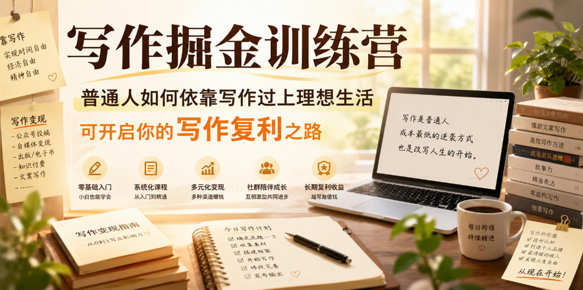 写作掘金训练营，普通人如何依靠写作过上理想生活，可开启你的写作复利之路(更新6月)-惠声资源站