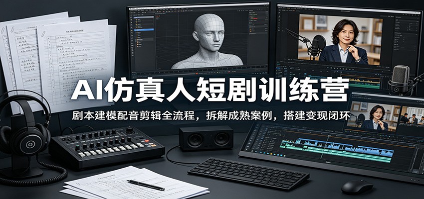 AI仿真人短剧训练营：剧本建模配音剪辑全流程，拆解成熟案例，搭建变现闭环-惠声资源站