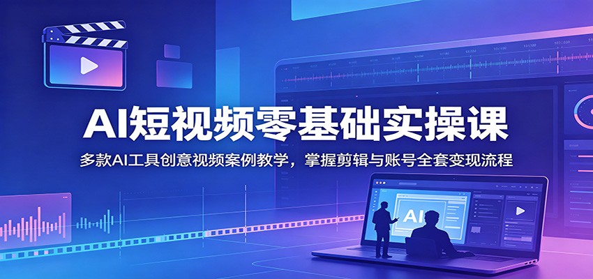 AI短视频零基础实操课：多款AI工具创意视频案例教学，掌握剪辑与账号全套变现流程-惠声资源站