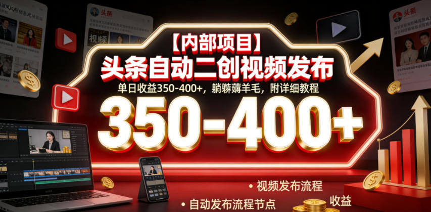 【内部项目】头条自动二创视频发布，单日收益350-400+，躺賺薅羊毛，附详细教程【揭秘】-惠声资源站