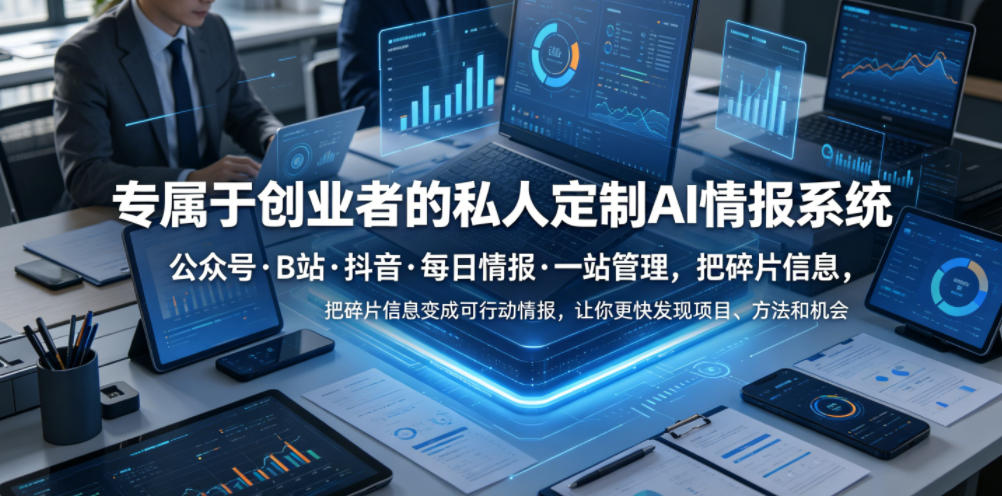 专属于创业者的私人定制AI情报系统，公众号·B站·抖音·每日情报·一站管理，把碎片信息变成可行动情报，让你更快发现项目、方法和机会-惠声资源站