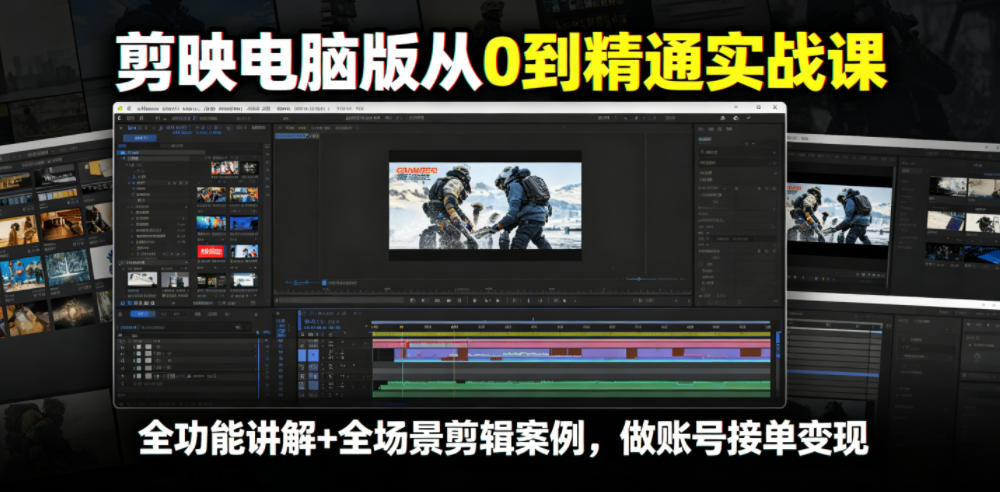 剪映电脑版从0到精通实战课，全功能讲解+全场景剪辑案例，做账号接单变现-惠声资源站