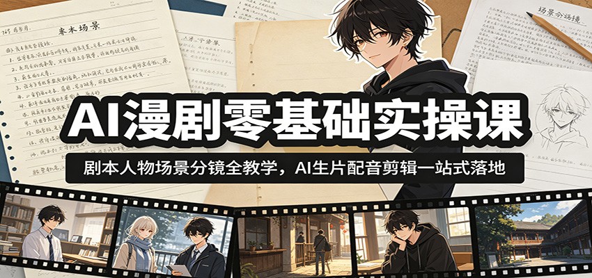 AI漫剧零基础实操课：剧本人物场景分镜全教学，AI生片配音剪辑一站式落地-惠声资源站