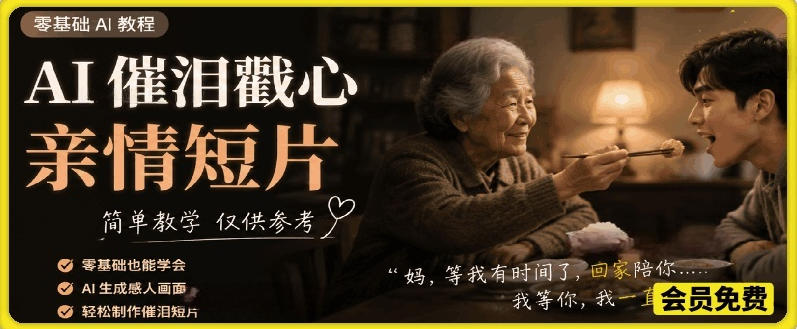 AI催泪戳心亲情短片，零基础AI教程，简单教学仅供参考-惠声资源站