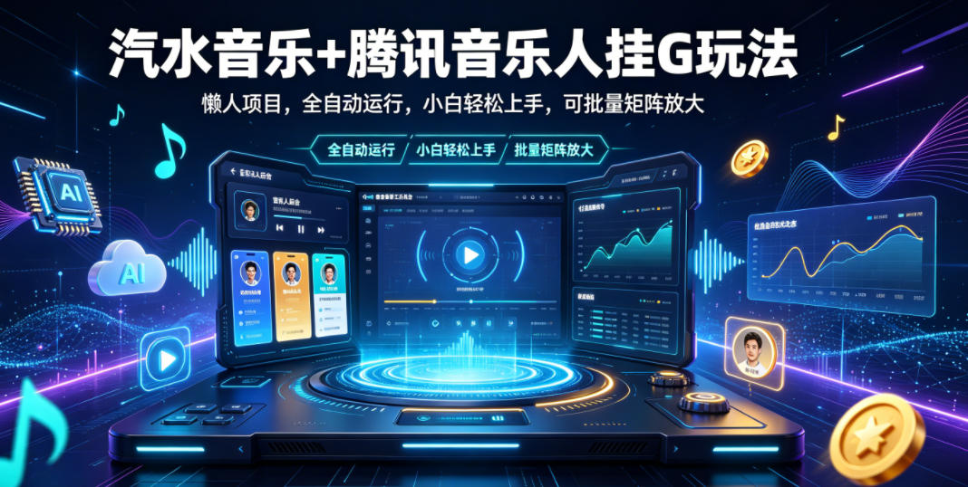 汽水音乐+腾讯音乐人挂G玩法，懒人项目，全自动运行，小白轻松上手，可批量矩阵放大【揭秘】-惠声资源站